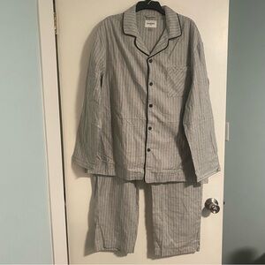 Goodfellow & Co Mens Gray Striped Long Sleeve 100% Cotton Pajama Set 2pc Size XL